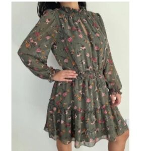Anthropologie Drew Green Floral Tiered Ruffle Prairie Dress. NWT